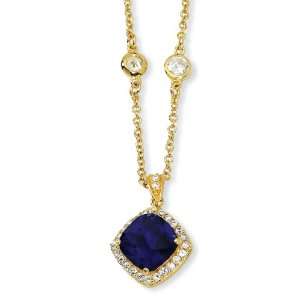 Gold plated Sterling Silver Rose cut Synth Sapphire CZ Necklace   18 