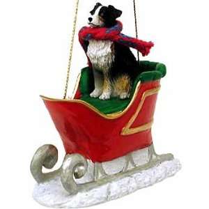  Tricolor Aussie (Docked) in a Sleigh Christmas Ornament 