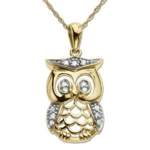   Diamond Owl Pendant (.065 cttw, I J Color, I3 Clarity), 18 Jewelry