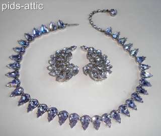 Vintage Lavender Periwinkle Crystal Rhinestone Necklace & B David 