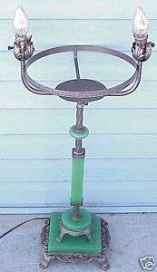 Antique Lighted Fish Bowl Stand w Green Glass  