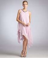 by Allen Schwartz pink silk chiffon jeweled neck layered dress 