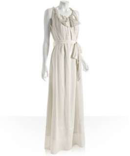 BCBGMAXAZRIA ivory silk chiffon sequined dress  
