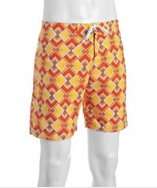 style #306243301 orange geometric poly board shorts