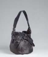   #315073701 black handcrafted leather Devin knot detail bucket hobo