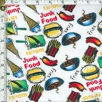 JUNK FOOD cotton duck fabric BURGERS FRIES 68 in wide  