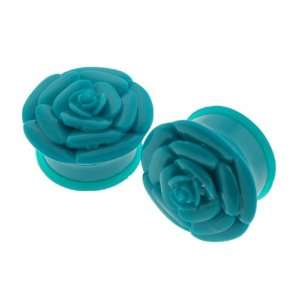   Flare Plugs with Rose Design   1 Inch (25mm)   Sold as a Pair Jewelry