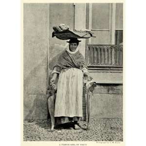1922 Print Portugal Fisher Woman Merchant Basket Costume Street A. W 