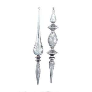  Pack of 12 Silver Crackle Finish Finial Glass Christmas 