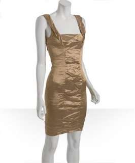 Nicole Miller copper stretch metal ruched dress   