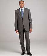 Prada charcoal stretch wool 2 button suit with flat front pants style 