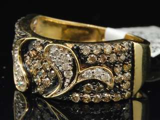   GOLD CHOCOLATE BROWN DIAMOND ENGAGEMENT RING WEDDING BAND SET  