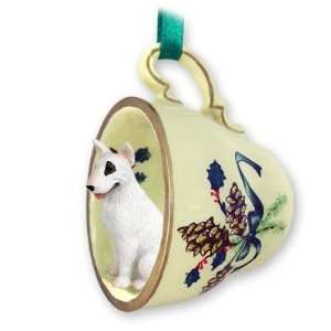   Terrier Green Holiday Tea Cup Dog Ornament   White