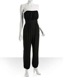 Shoshanna black silk shirred strapless jumpsuit   