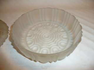 Satin Frosted Depression Glass Candy Dish with Painted Lid clear white 
