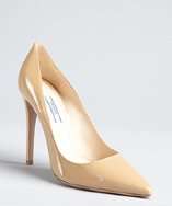 Prada sand patent leather point toe pumps style# 319687101
