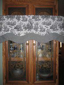   Valance   Double Scalloped Black & White Toile & Coordinating Check