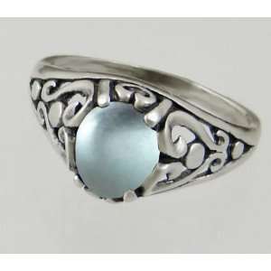 Sterling Silver Filigree Ring Featuring a Genuine Blue Topaz Made in 
