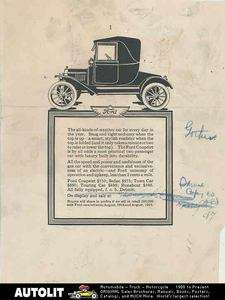 1914 1915 Ford Model T Coupelet Factory Ad Proof  