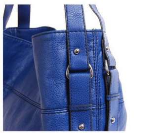 Blue Faux Leather Rivet Bucket Shoulder Handbag   Brand New  