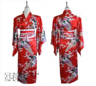 Vintage Yukata Haori Kimono Japanese Silk Red Dress  