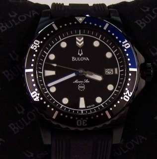 Bulova Authentic Watch Marine Star Black Blue Date Rubber Strap 98B159 