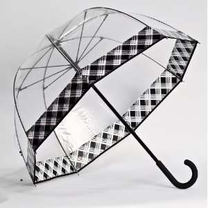  Clear Dome Bubble Umbrella With Black & White Plaid Trim 