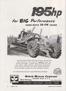 1956 Huber Warco Co Marion OH Ad 195hp 5D 190 Grader  