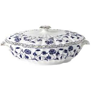 Spode Blue Colonel Platinum Vegetable Dish and Cover 9 cup  