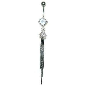  Cluster with Long Chains Belly Button Ring Jewelry