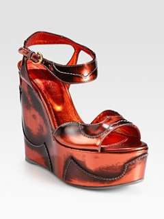Sergio Rossi   Empire Metallic Leather Wedge Sandals