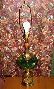 Vintage Mid Century GREEN Art Glass Table Lamp 35 Tall  