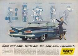 1959 Blue Chevrolet Impala Hertz Car Chevy 1958 GM Ad  