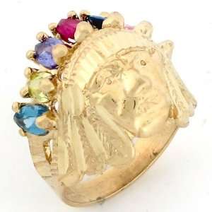    14k Gold 7 stone CZ American Indian Small Mens Ring Jewelry