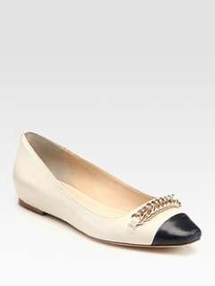 Elizabeth and James   Chain Embellished Two Tone Leather Ballet Flats