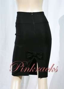 New Black High Waist Bow Slit Cut Pencil Skirt  