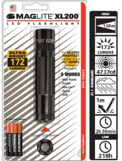 Maglite XL 200 LED High Power 172 Lumens Flashlight 5 Modes  BLACK 