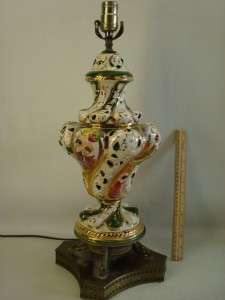 HAND PAINTED CAPODIMONTE LAMP BRASS BASE DOLPHIN FEET  