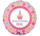   First Birthday Baby GIRL Cupcake Party BALLOON Foil Mylar Decoration