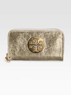 Tory Burch   Distressed Metallic Leather Continental Wallet    