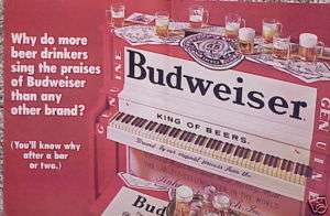 1970 Budweiser Bud Beer Piano ORIGINAL Vintage Ad CMY STORE 5+ FREE 