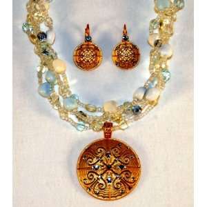   Jewelry Mediterranean Blue Multistrand Necklace and Pierced Earrings
