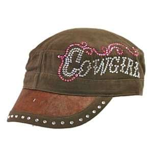  Rhinestone Studded Cadet Style Cowgirl Cap   Brown Toys 