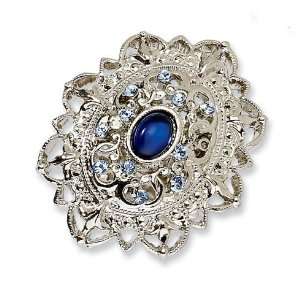  Dark Blue and Light Blue Crystals Stretch Ring/Mixed Metal Jewelry