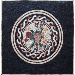    30x30 Elegant Floral Floor Rug Inlay Mosaic 