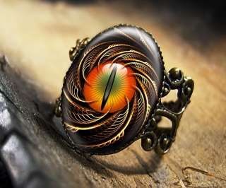 Futuristic Steampunk Dragon Cat Taxidermy Eyeball Antique Bronze Ring 