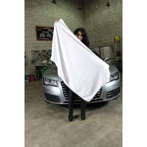   DRYING TOWEL WHITE WITH SILK BANDING 51 x 31 inches wide Automotive