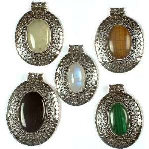   Gemstone Pendants with Spirals(Prehnite, Tiger Eye, Rainbow Moonstone