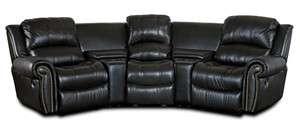 Black Leather 3 Seat Home Theatre Recliner Sofa  