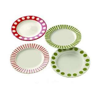   Wonderland Collection Dots and Stripes 8.5 Appetizer Plates, Set of 4